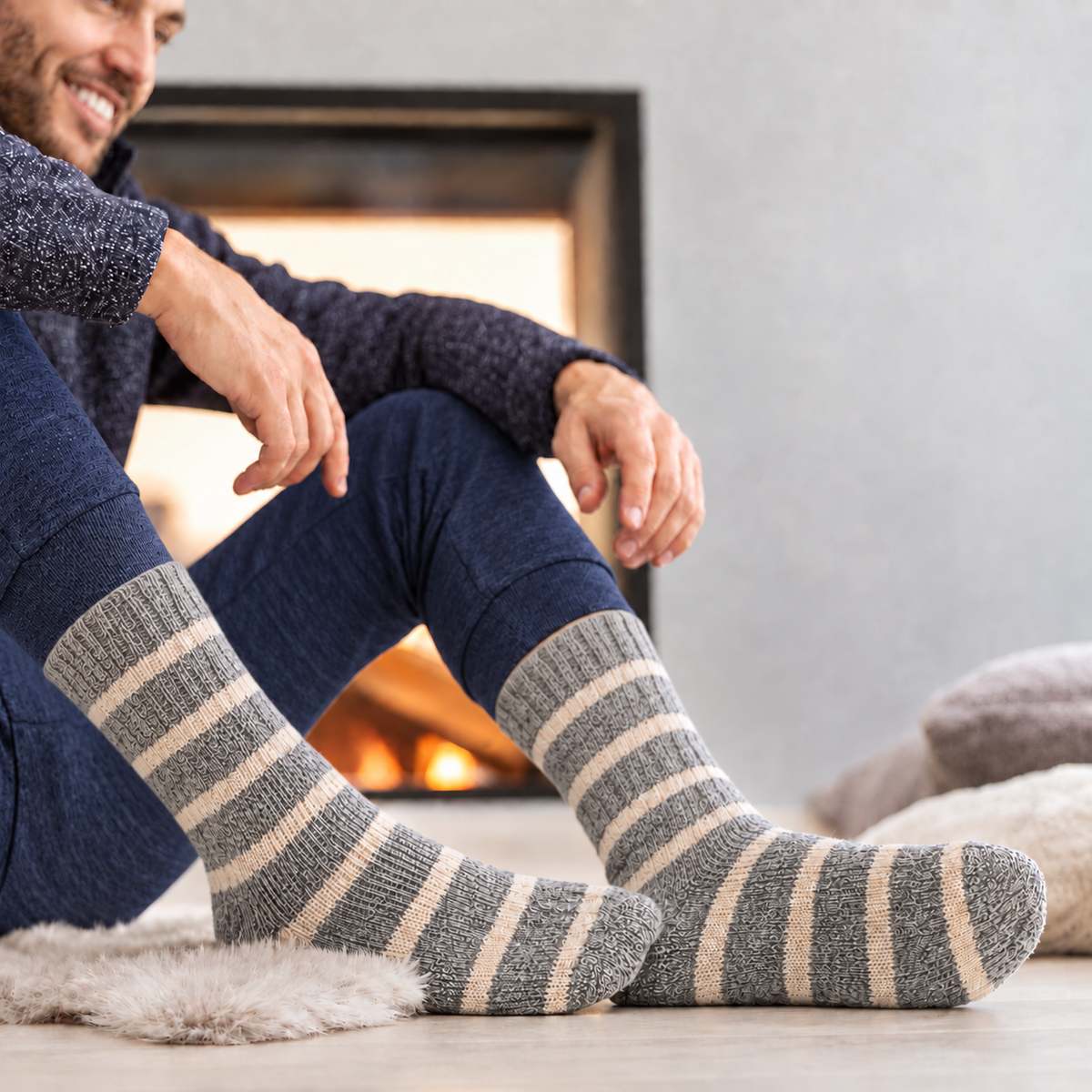 Men’s Thermal Crew Socks Set Of 3 - (Light Grey, Dark Grey, Light Brown)