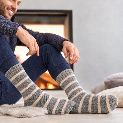 Men’s Thermal Crew Socks Set Of 3 - (Light Grey, Dark Grey, Light Brown)