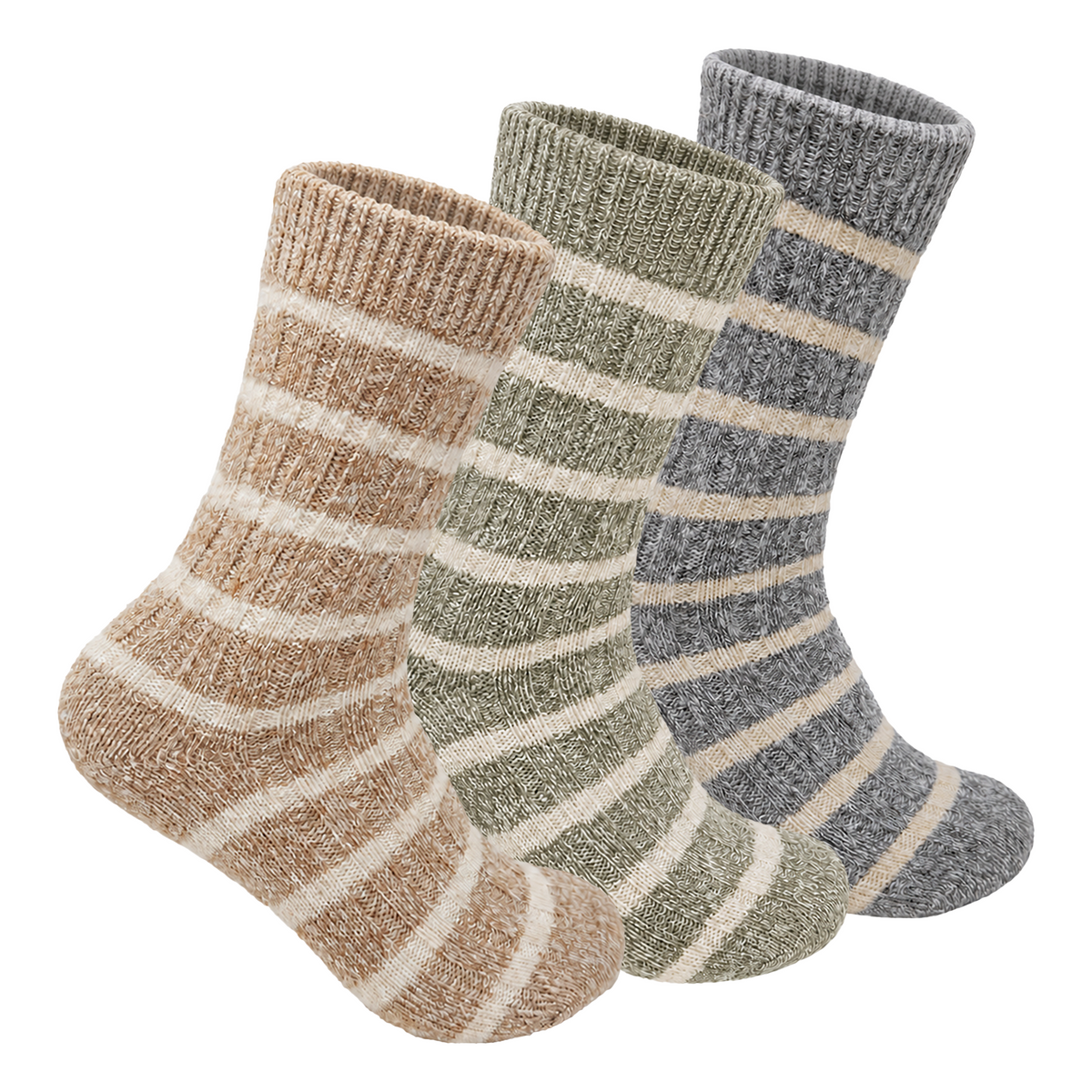 Men’s Thermal Crew Socks Set Of 3 - (Light Grey, Dark Grey, Light Brown)