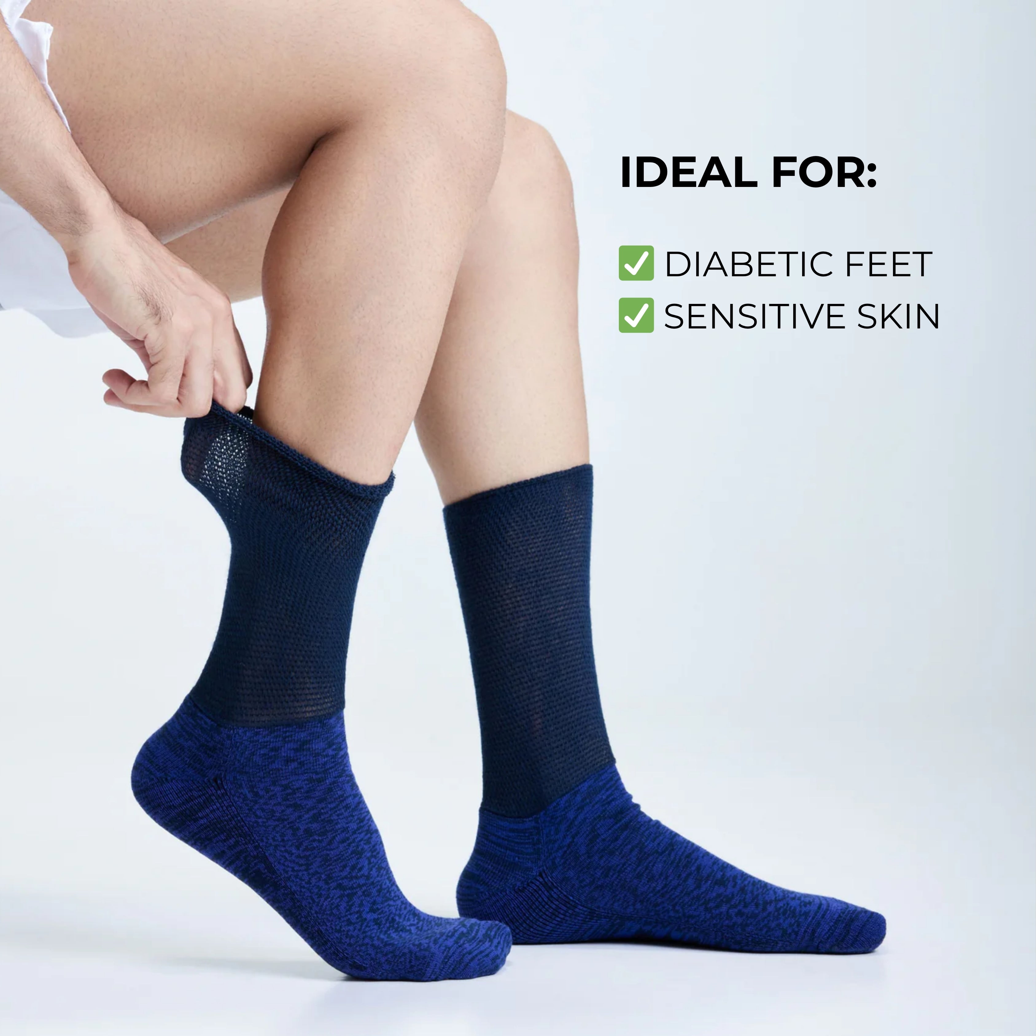 Diabetic Crew Length Unisex Socks for Men and Women - Set of 2 (Black, Navy Blue)
