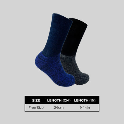 Diabetic Crew Length Unisex Socks for Men and Women - Set of 2 (Black, Navy Blue)