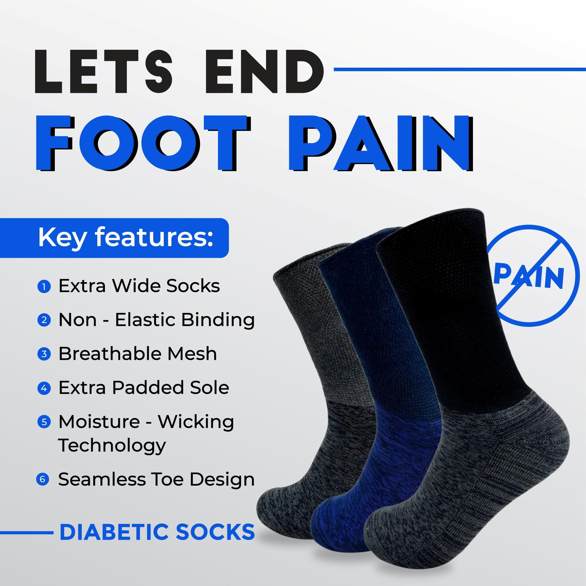 Diabetic Crew Length Unisex Socks for Men and Women - Black