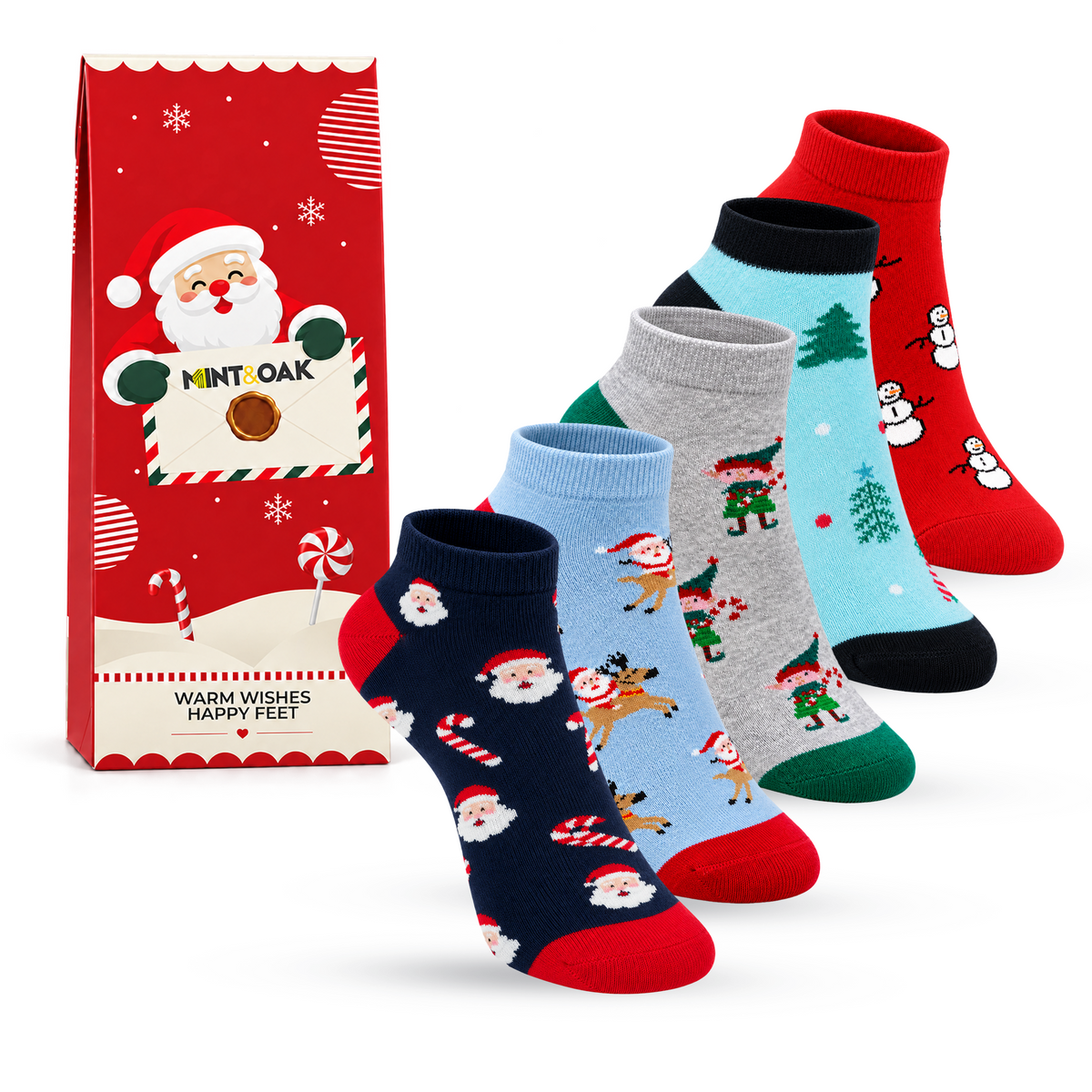 Cozy Christmas Set-of-5 Ankle Socks for Women