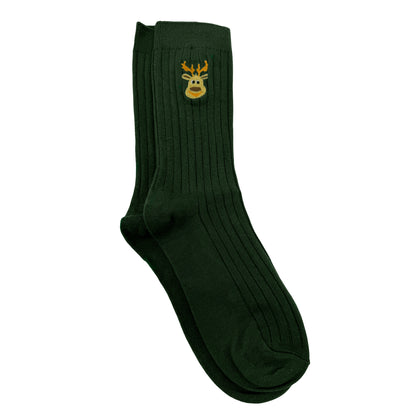Ribbed Embroidered Reindeer Crew Socks For Men