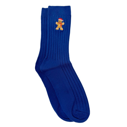 Ribbed Embroidered Gingerbread Crew Socks For Men