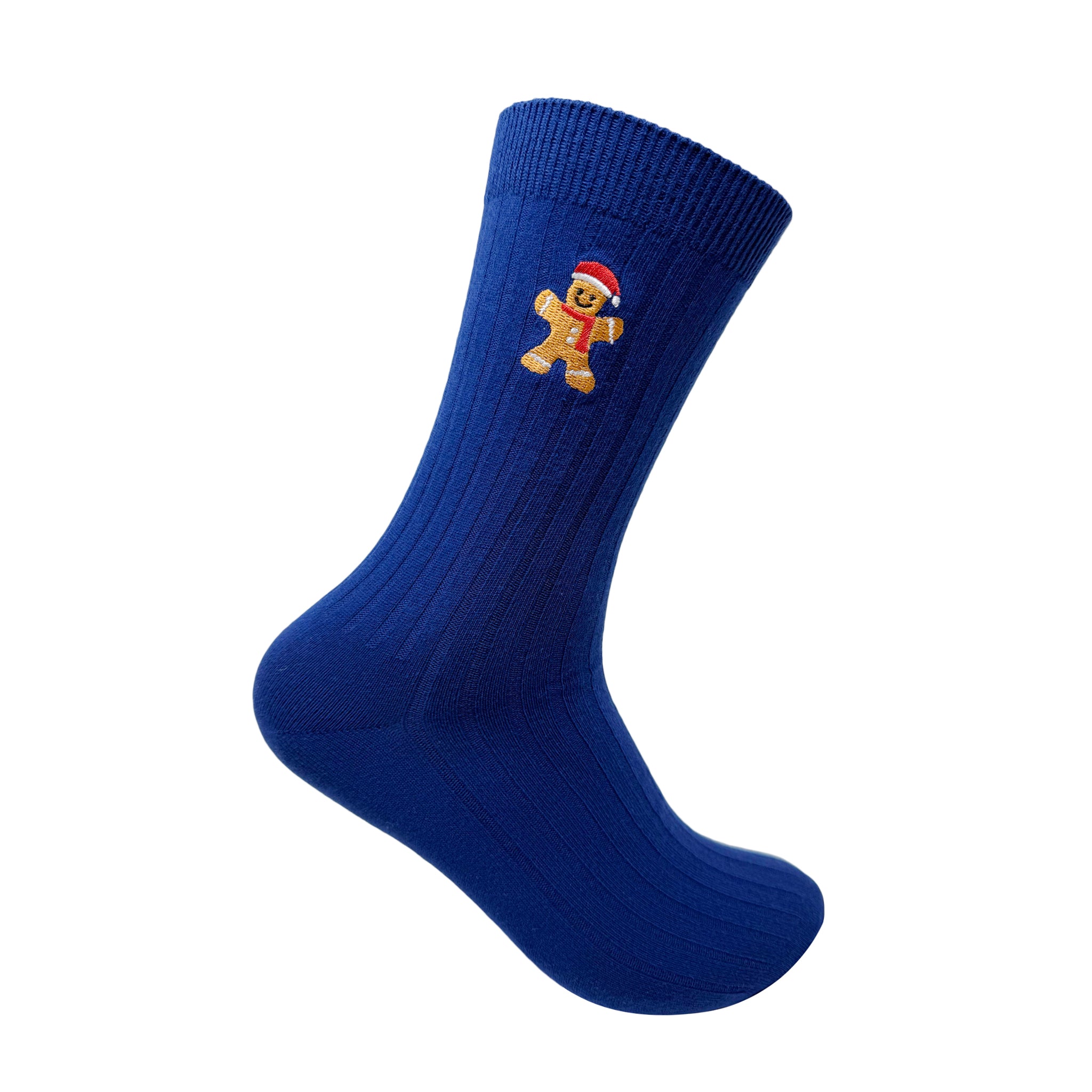 Ribbed Embroidered Gingerbread Crew Socks For Men