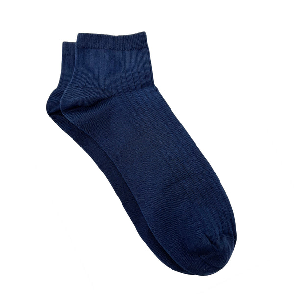 Navy Blue Ribbed Ankle Socks For Men