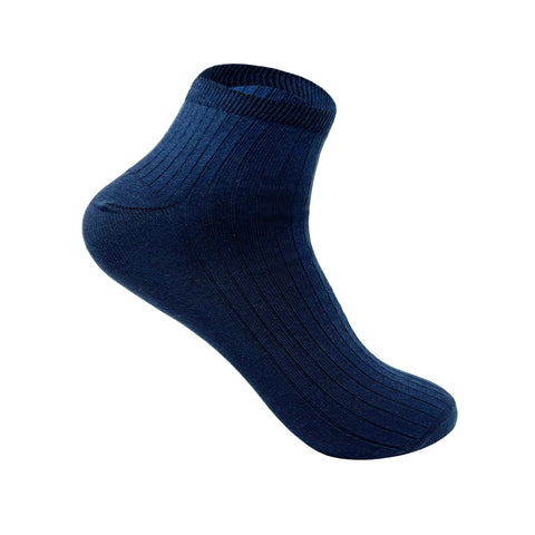 Navy Blue Ribbed Ankle Socks For Men