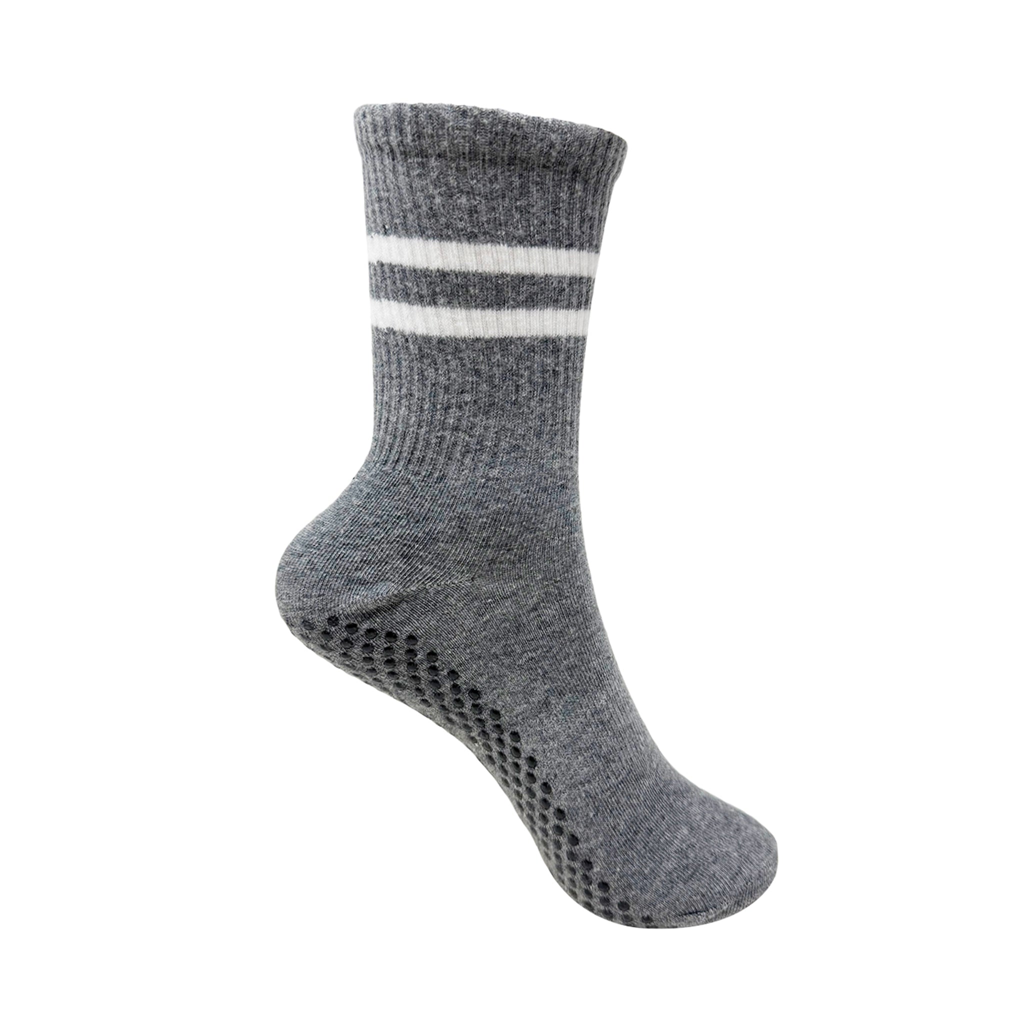 Yoga and Pilates Crew/ Full length Non-Slip Socks for Women - Set of 3 (White, Black, Light Grey)