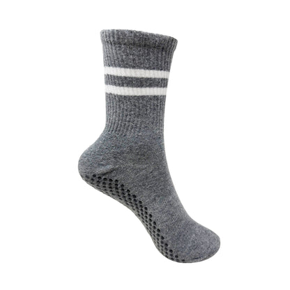 Yoga and Pilates Crew/ Full length Non-Slip Socks for Women - Set of 3 (White, Black, Light Grey)