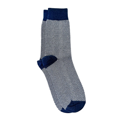 Herringbone Men's Crew Socks - Dark Blue