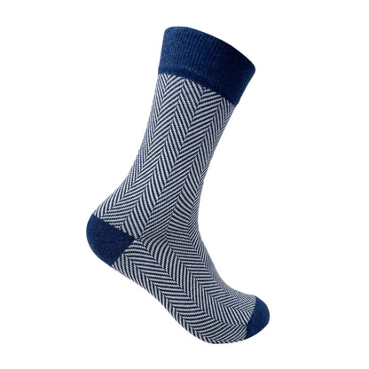 Herringbone Men's Crew Socks - Dark Blue
