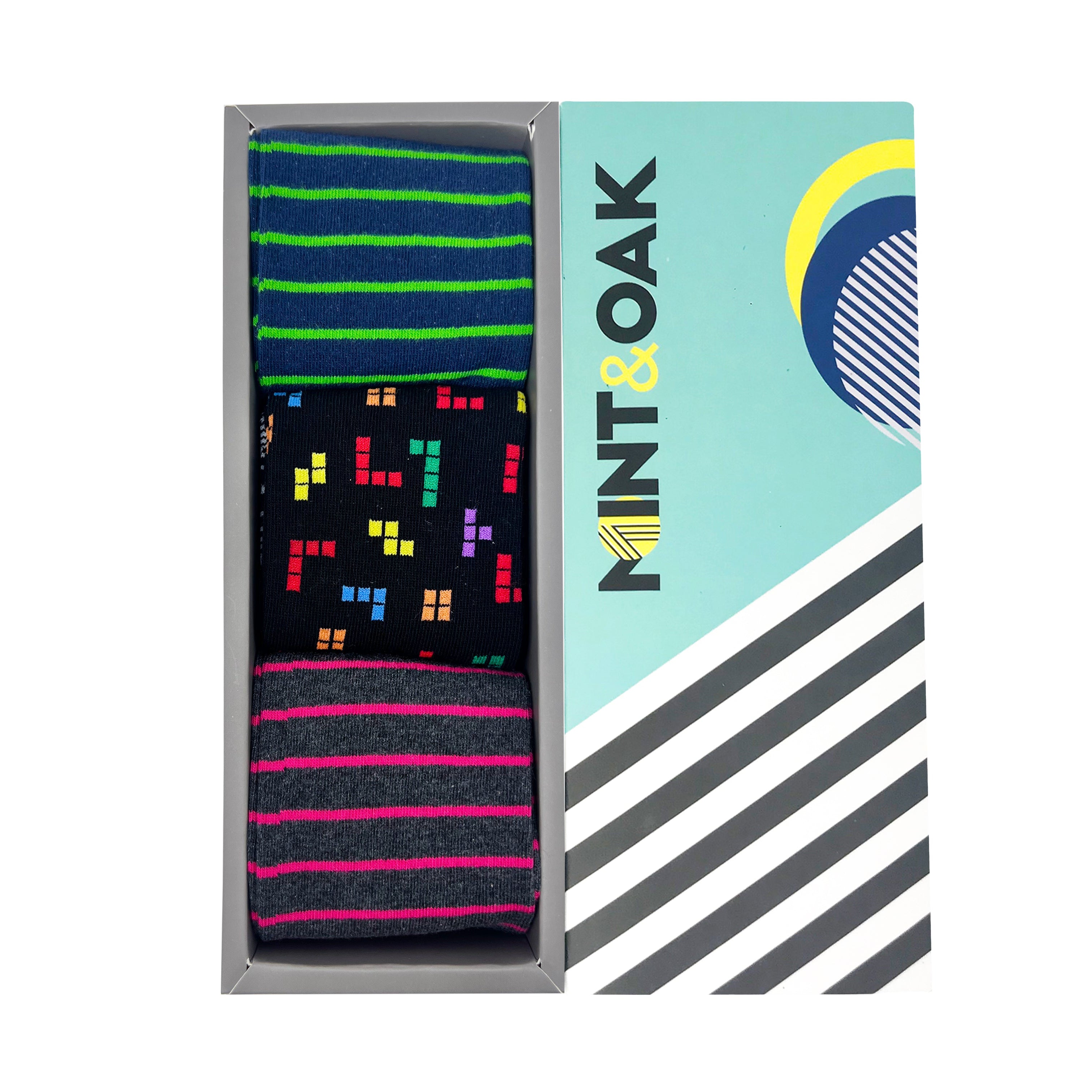 Stripe & Pop Set-of-3 Crew Socks for Men