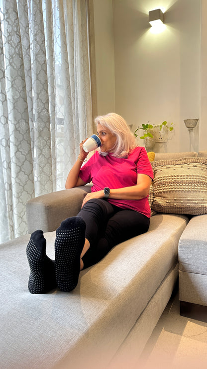 Unisex Silicone-Grip No-Fall Socks for Elderly Care - Black