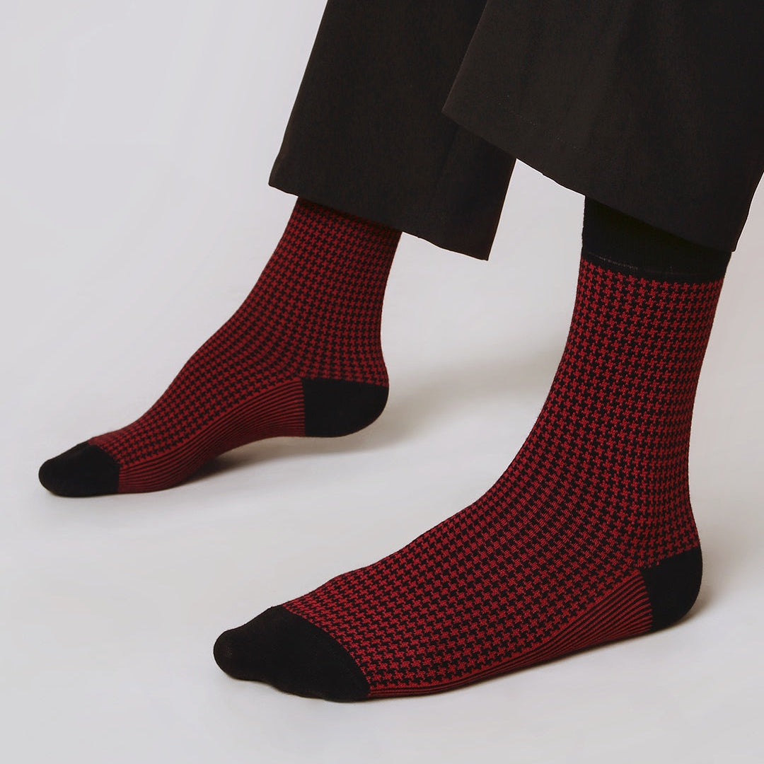 Houndstooth Men's Crew Socks - Red
