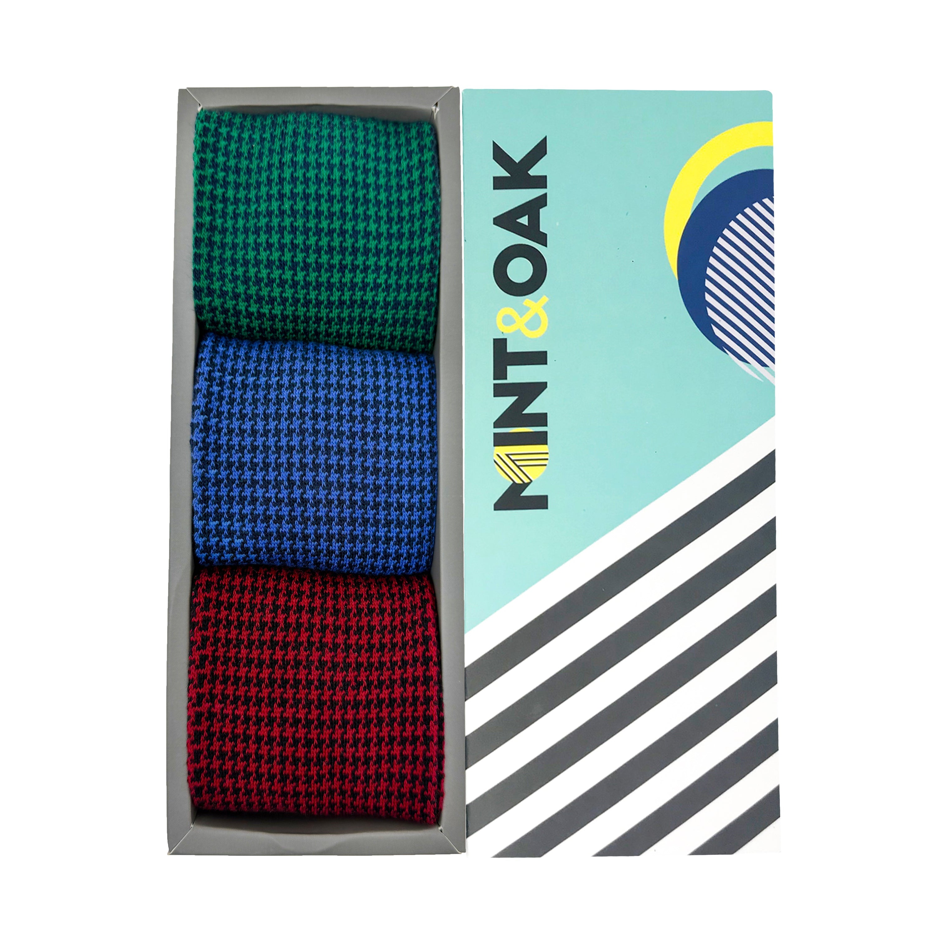 Houndstooth Mix Set-of-3 Crew Socks for Men
