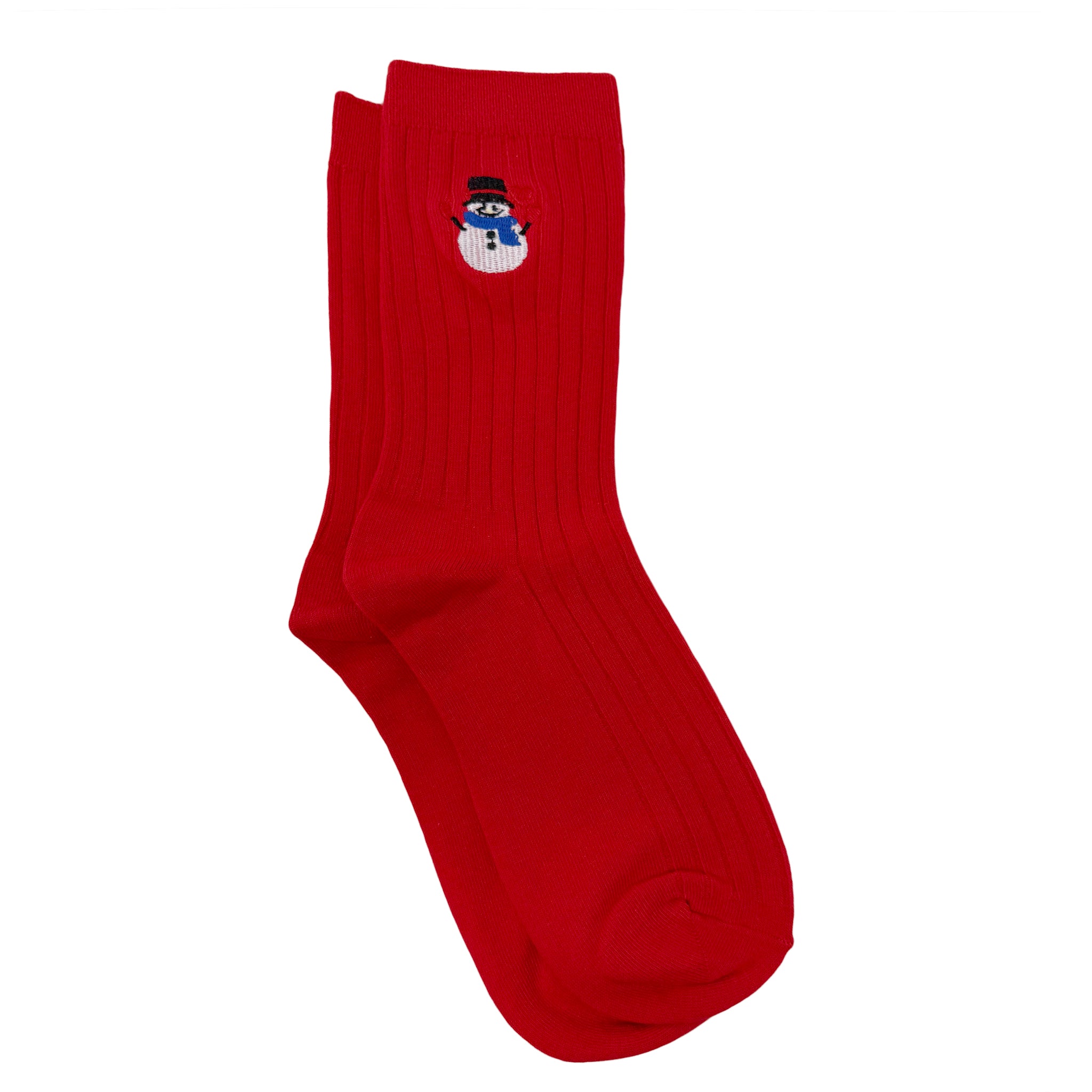 Ribbed Embroidered Snowman Crew Socks For Men