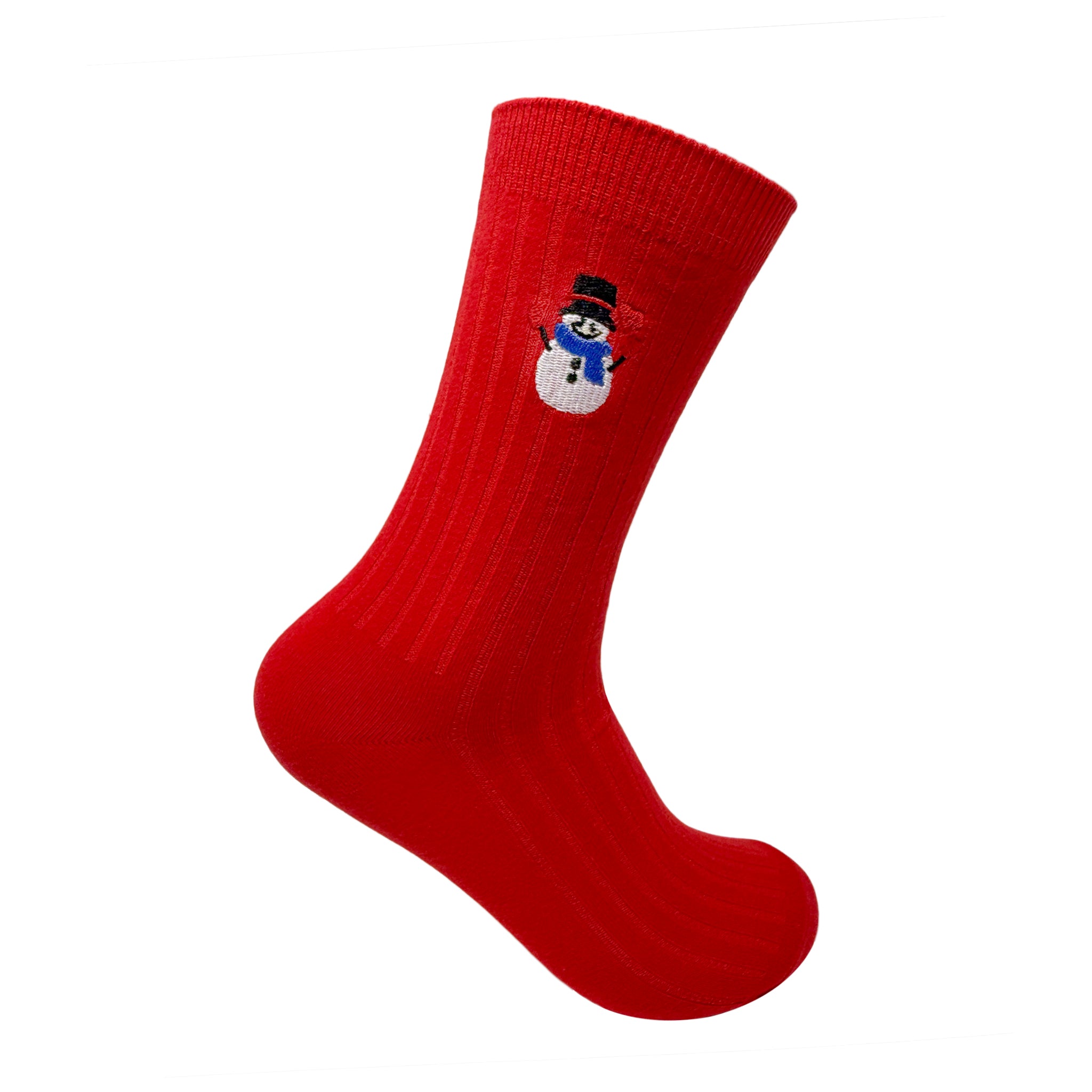 Ribbed Embroidered Snowman Crew Socks For Men