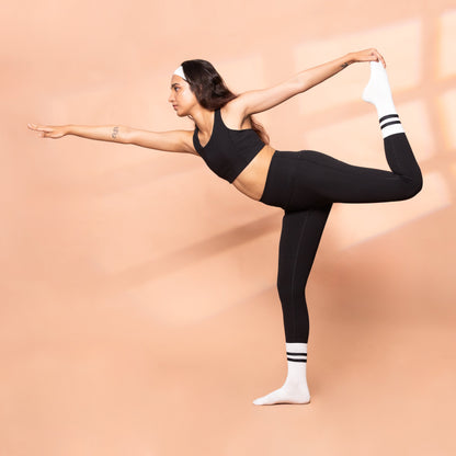 Yoga and Pilates Crew/ Full length Non-Slip Socks for Women - White