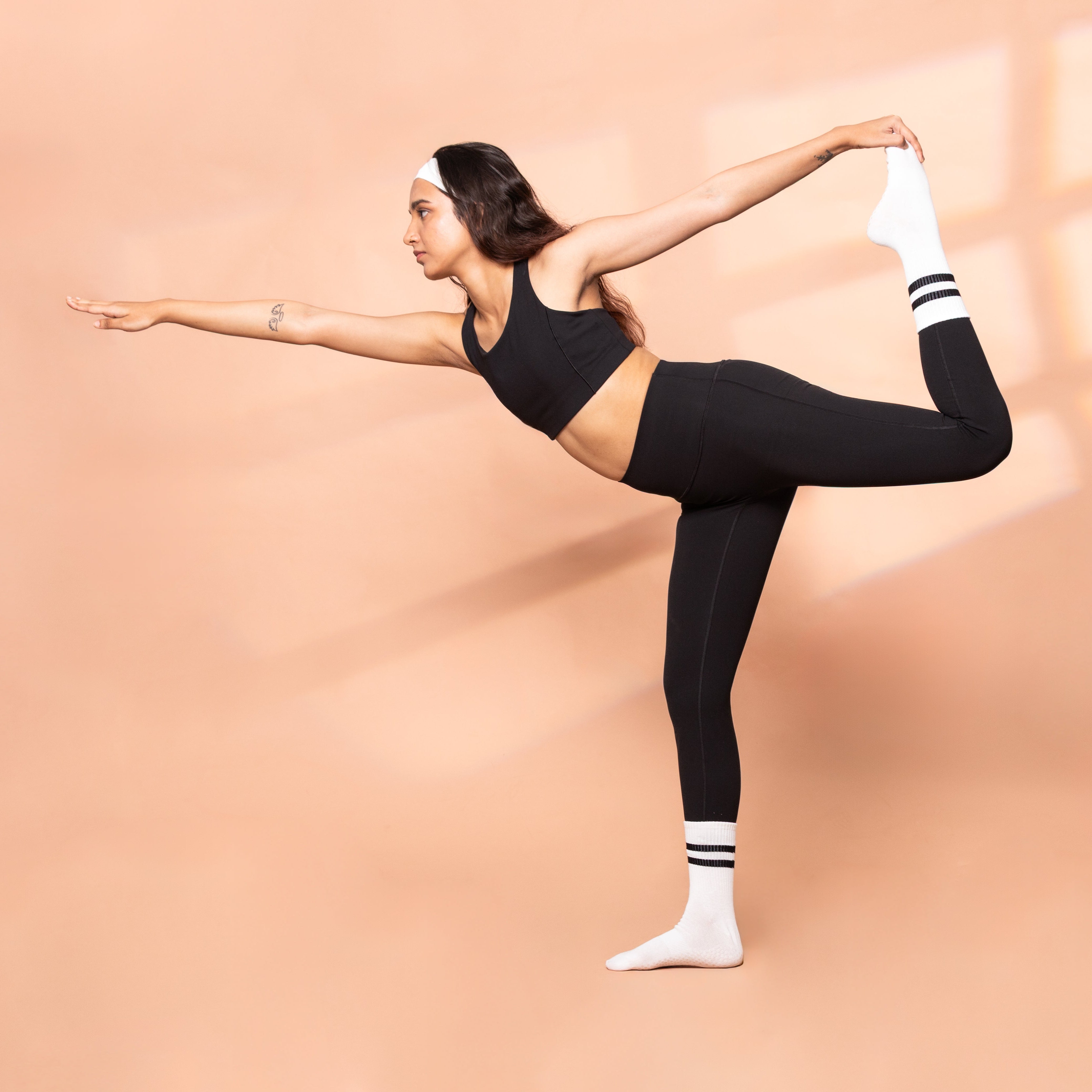 Yoga and Pilates Crew/ Full length Non-Slip Socks for Women - White