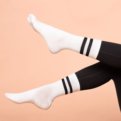 Yoga and Pilates Crew/ Full length Non-Slip Socks for Women - White