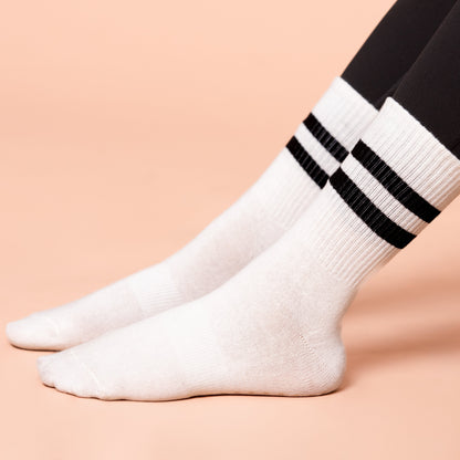 Yoga and Pilates Crew/ Full length Non-Slip Socks for Women - White
