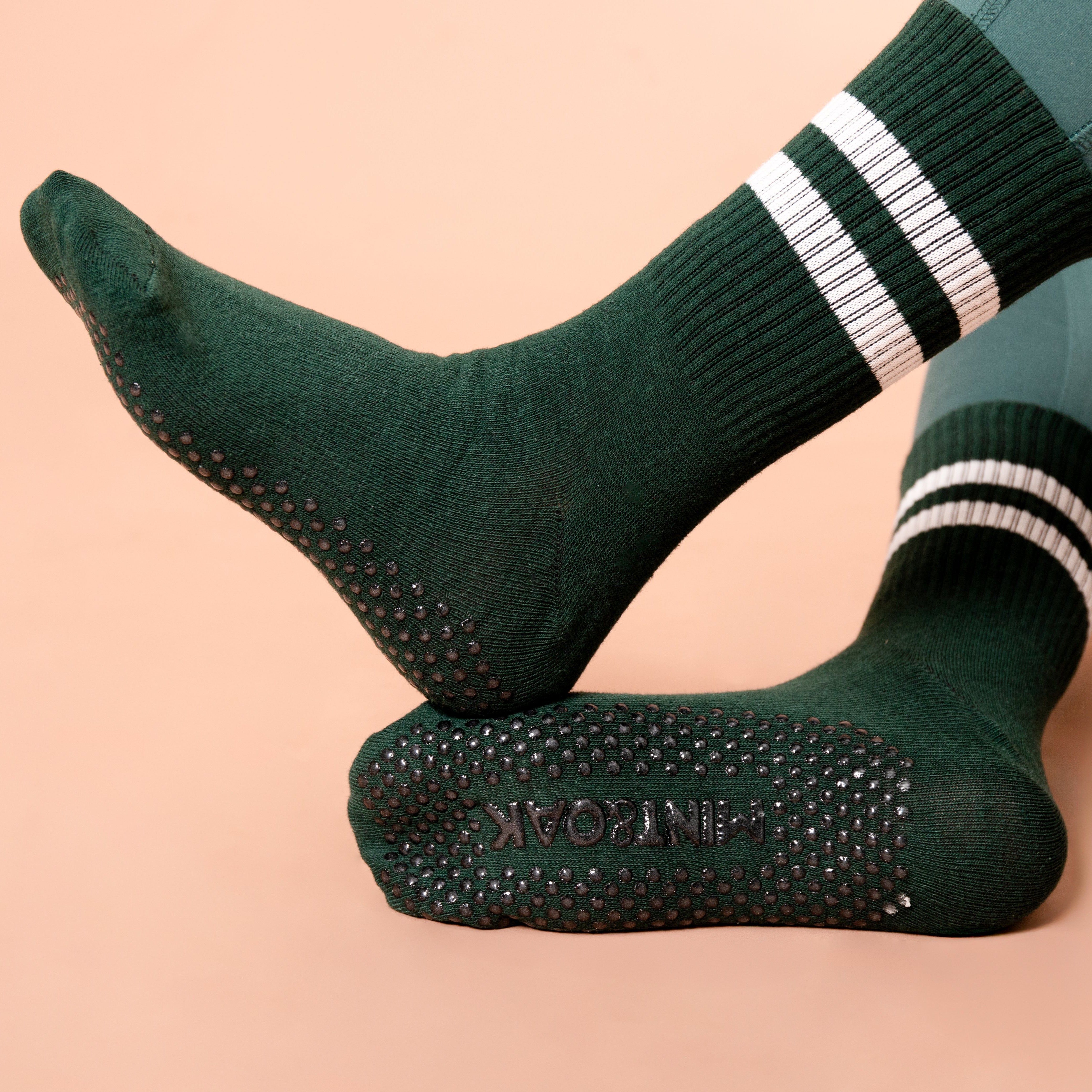 Yoga and Pilates Crew/ Full length Non-Slip Socks for Women - Bottle Green