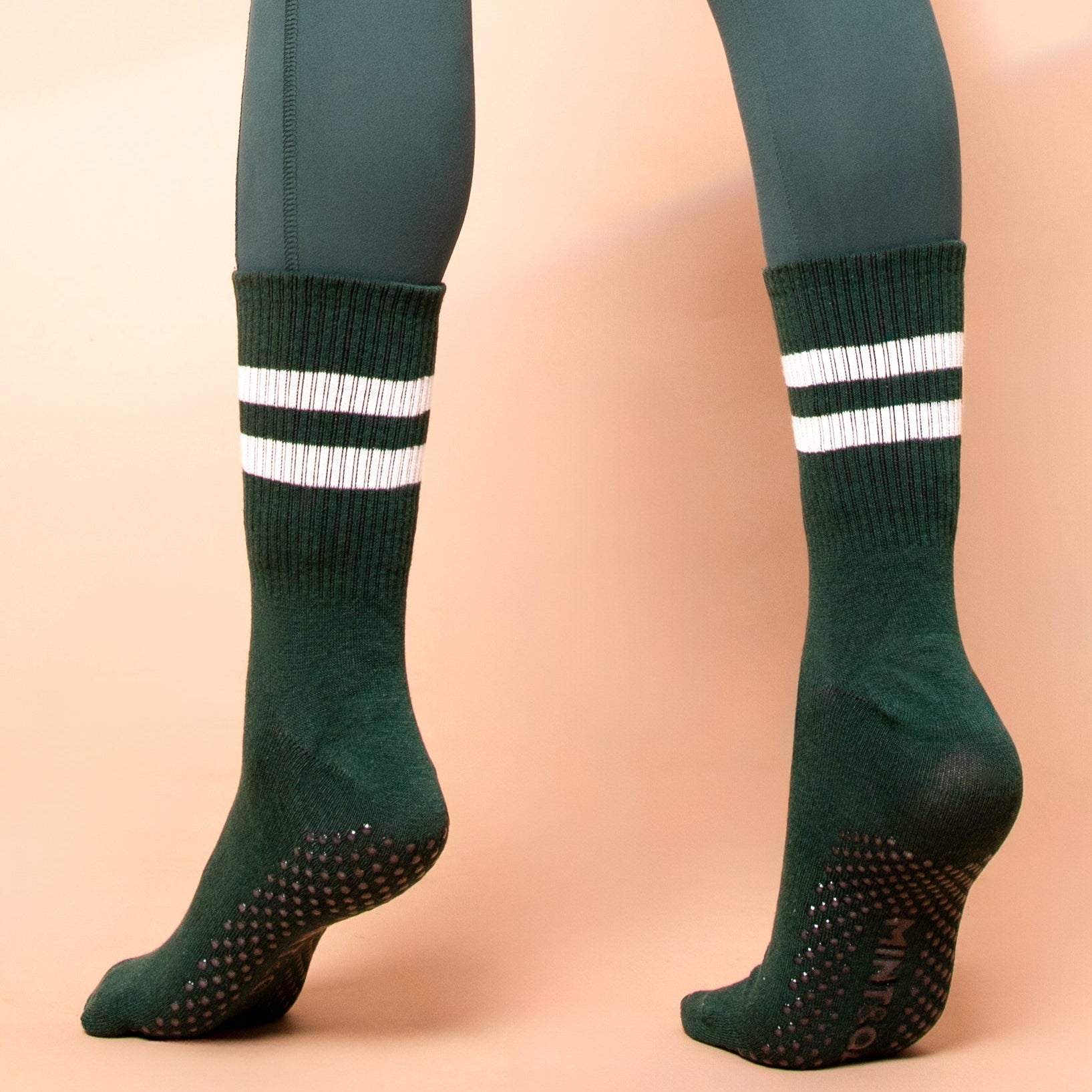 Yoga and Pilates Crew/ Full length Non-Slip Socks for Women Bottle Green Green