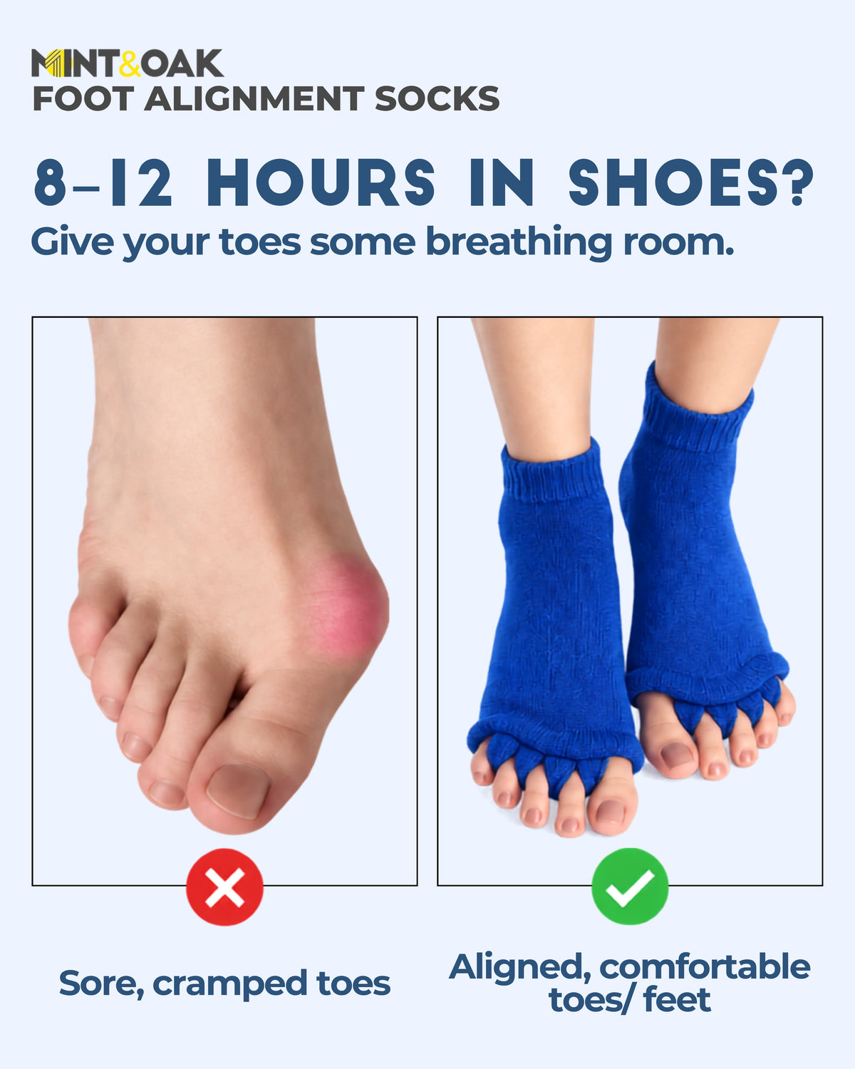 Foot Alignment Socks with Toe Separators - Blue