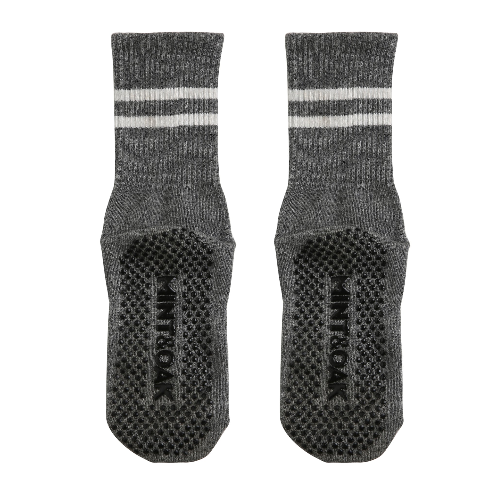Yoga and Pilates Crew/ Full length Non-Slip Socks for Women - Light Grey