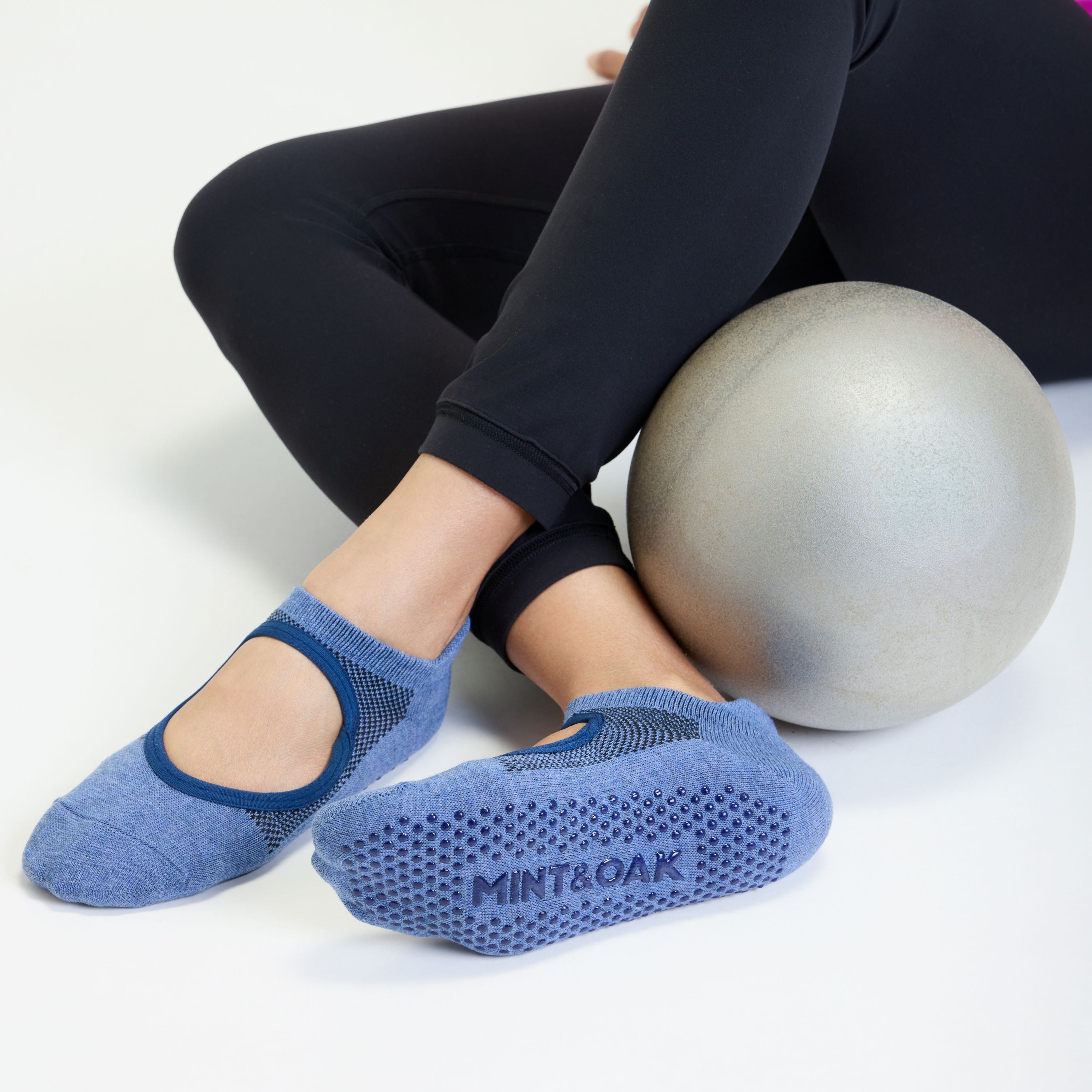 Yoga and Pilates Non-Slip Socks for Women - Set of 3 (Grey, Pink, Blue)