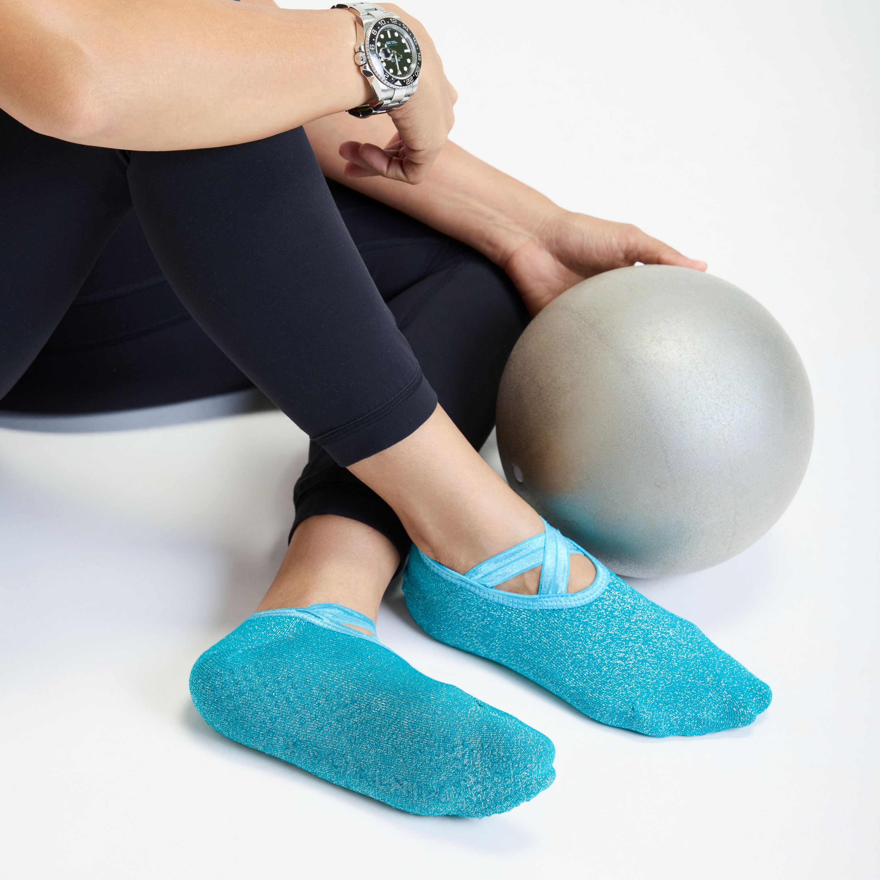 Yoga and Pilates Non-Slip Socks for Women - Set of 3 (Charcoal Grey, Peach, Shimmer Blue)