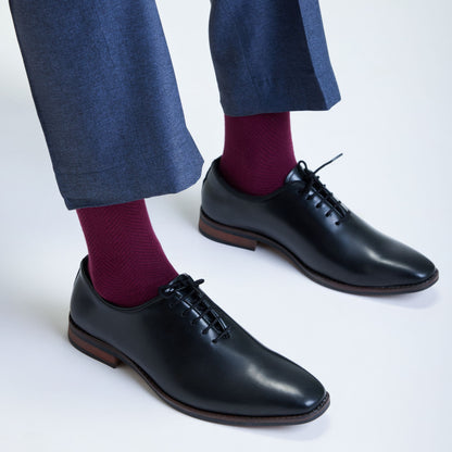 Herringbone Men's Crew Socks (Maroon)