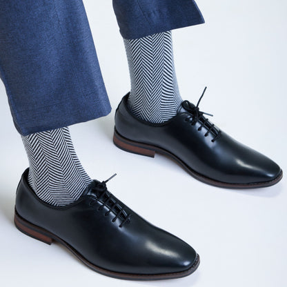 Herringbone Men's Crew Socks - Dark Blue