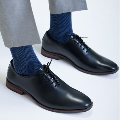 Herringbone Men's Crew Socks (Blue)