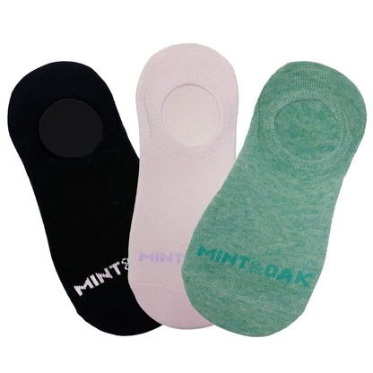 Sneaker No Show Combo For Women - Set of 3 (Black, Light Pink, Mint Green)