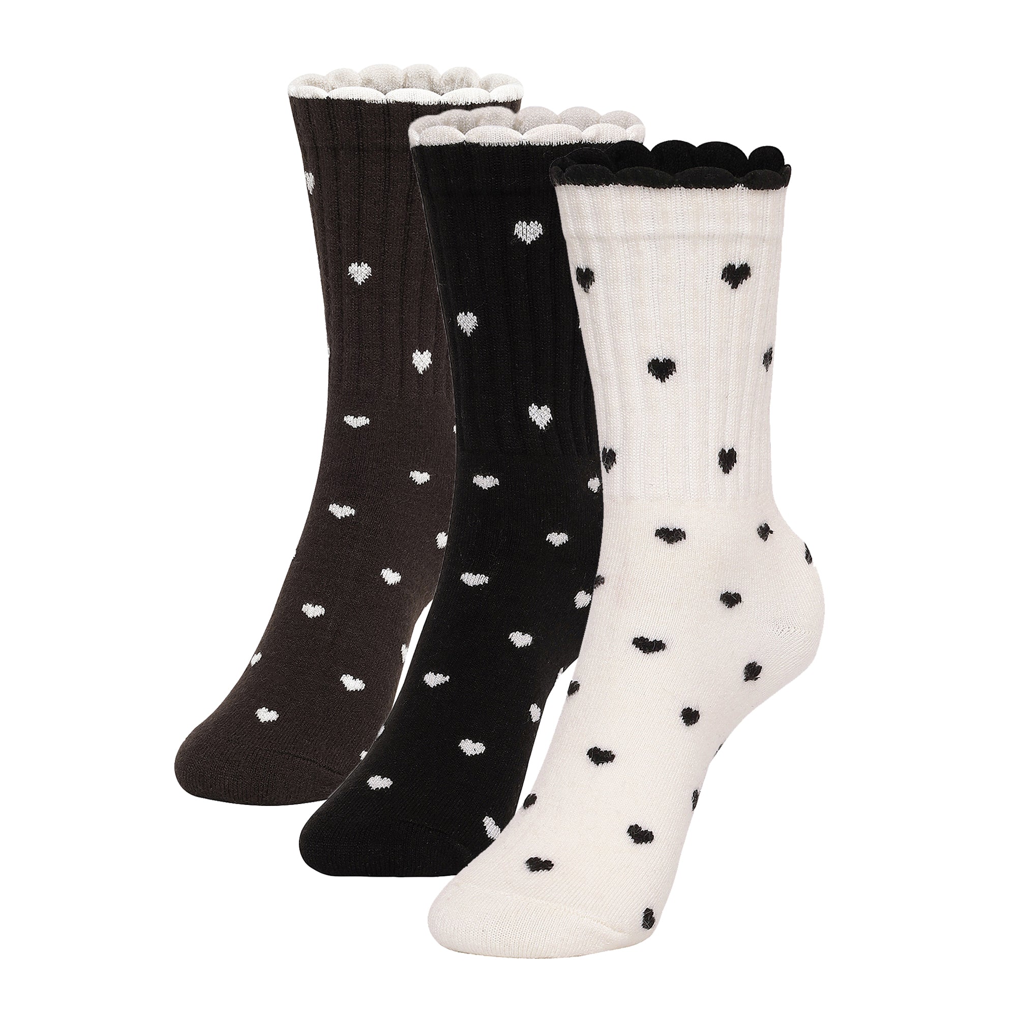 Women's Wool blend Crew Set of 3 Socks - (Off White, Black, Dark brown)