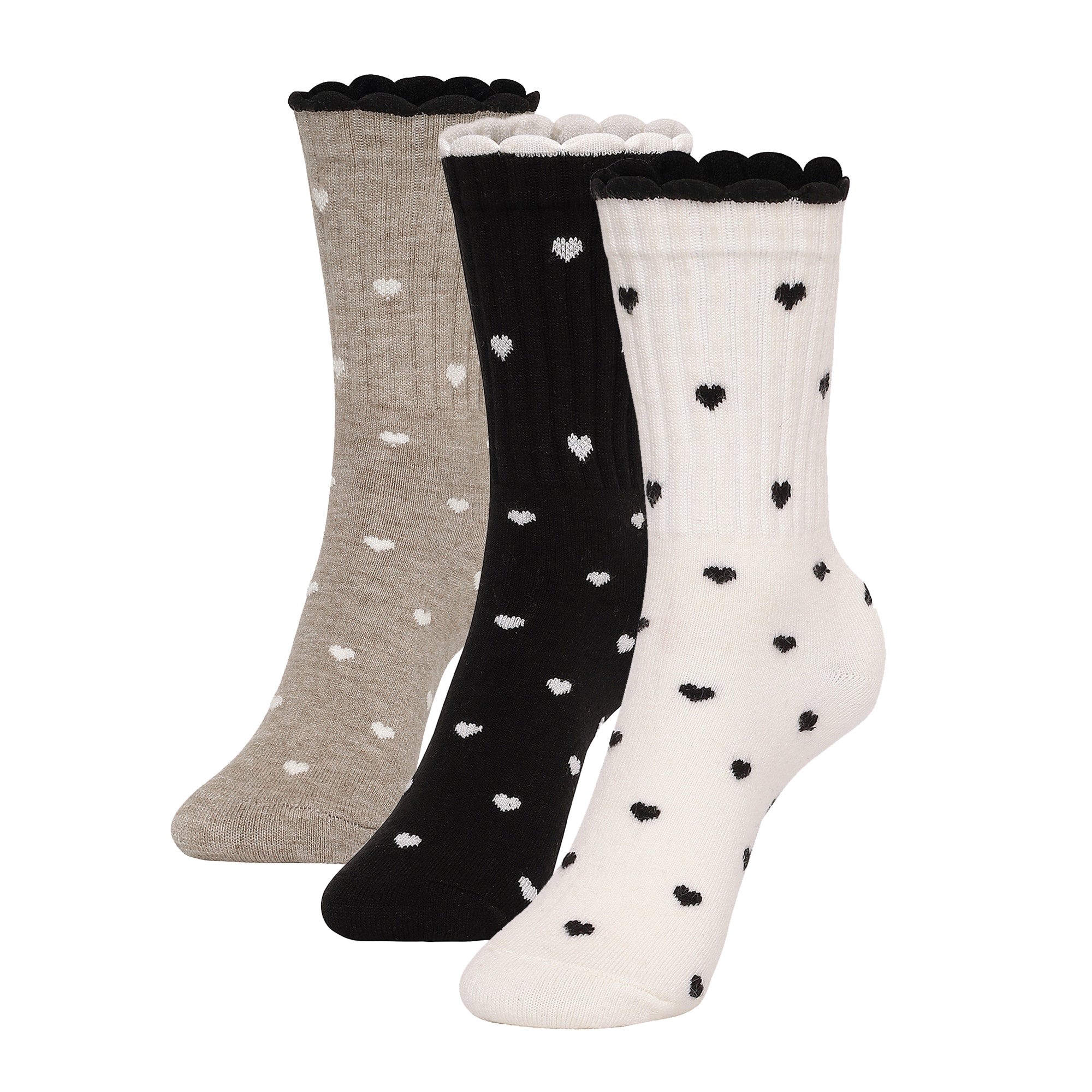 Women's Wool blend Crew Set of 3 Socks - (Off White, Black, Beige)