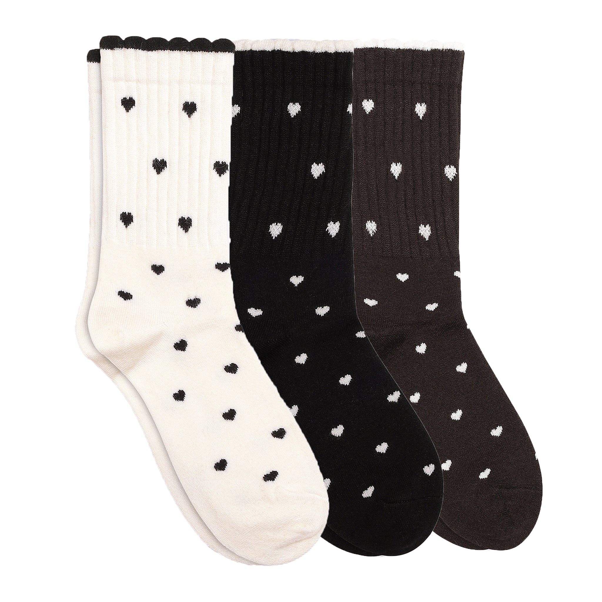Women's Wool blend Crew Set of 3 Socks - (Off White, Black, Dark brown)