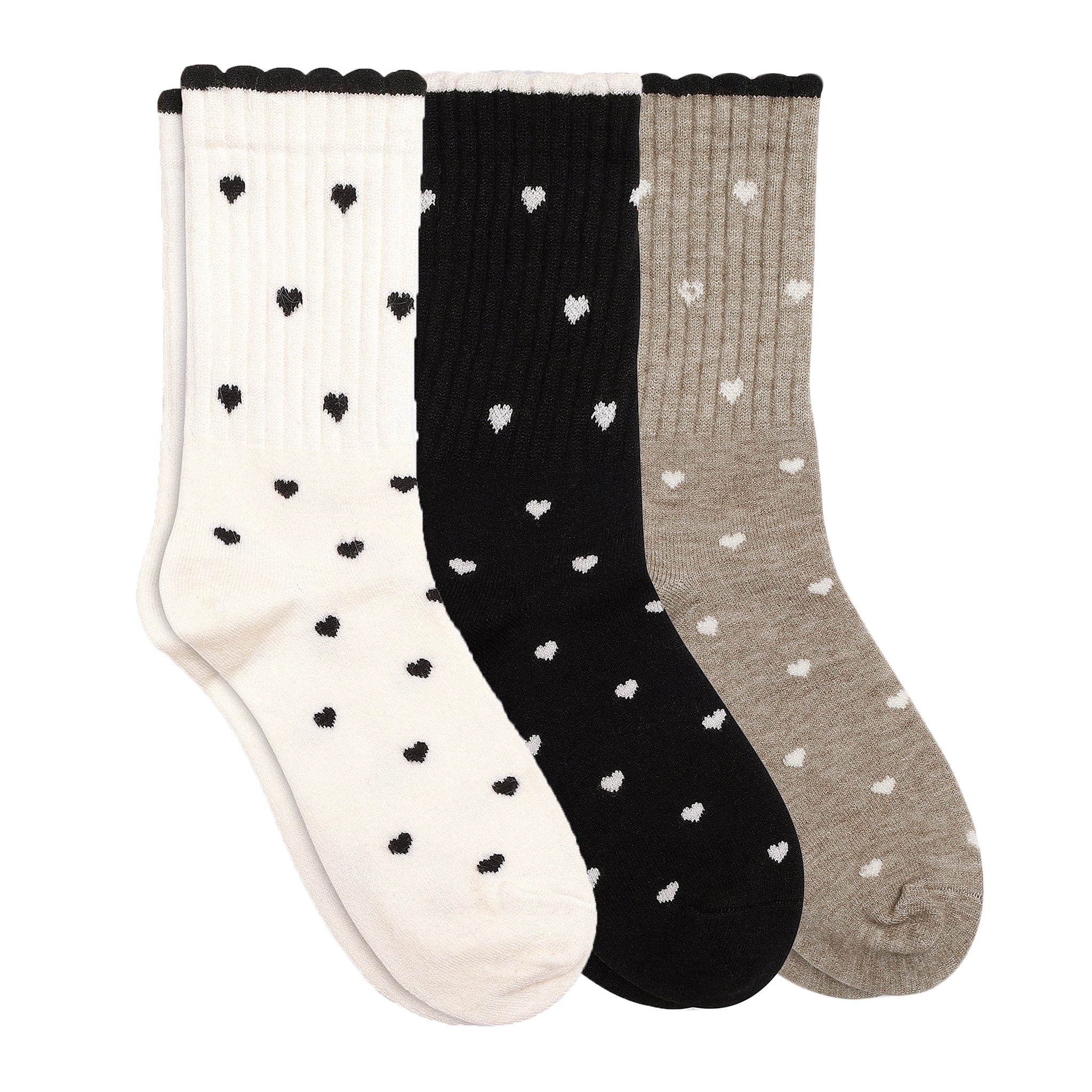Women's Wool blend Crew Set of 3 Socks - (Off White, Black, Beige)