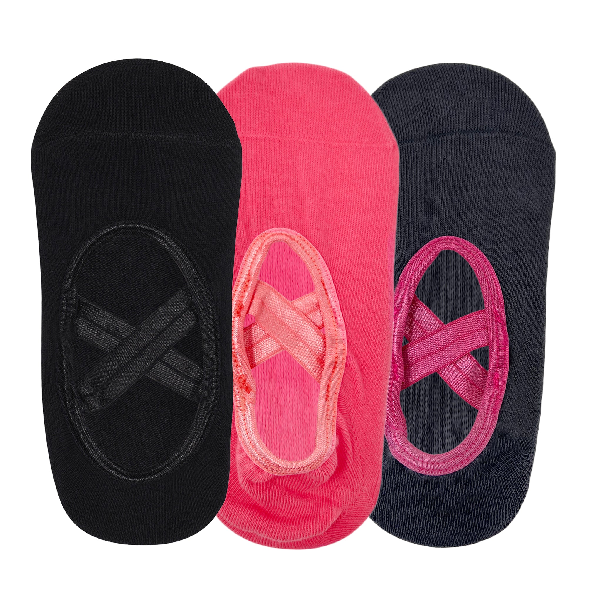 Yoga and Pilates Non-Slip Socks for Women - Set of 3 (Black, Grey & Peach)