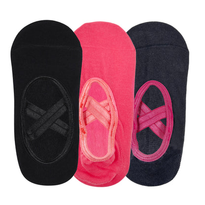 Yoga and Pilates Non-Slip Socks for Women - Set of 3 (Black, Grey & Peach)