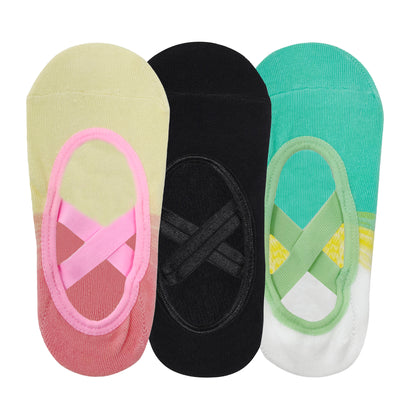 Yoga and Pilates Non-Slip Socks for Women - Set of 3 (Two Toned & Black)