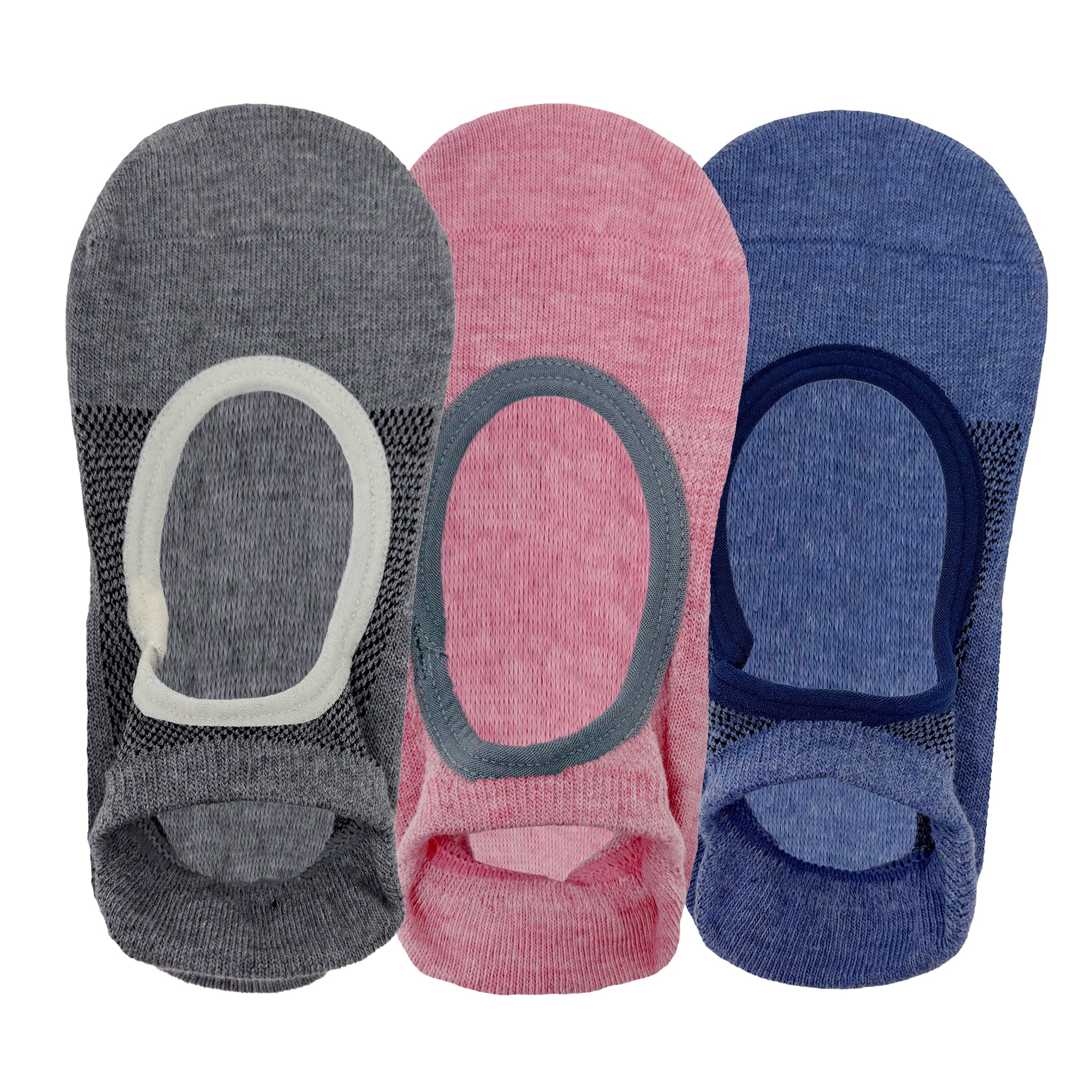 Yoga and Pilates Non-Slip Socks for Women - Set of 3 (Grey, Pink, Blue)