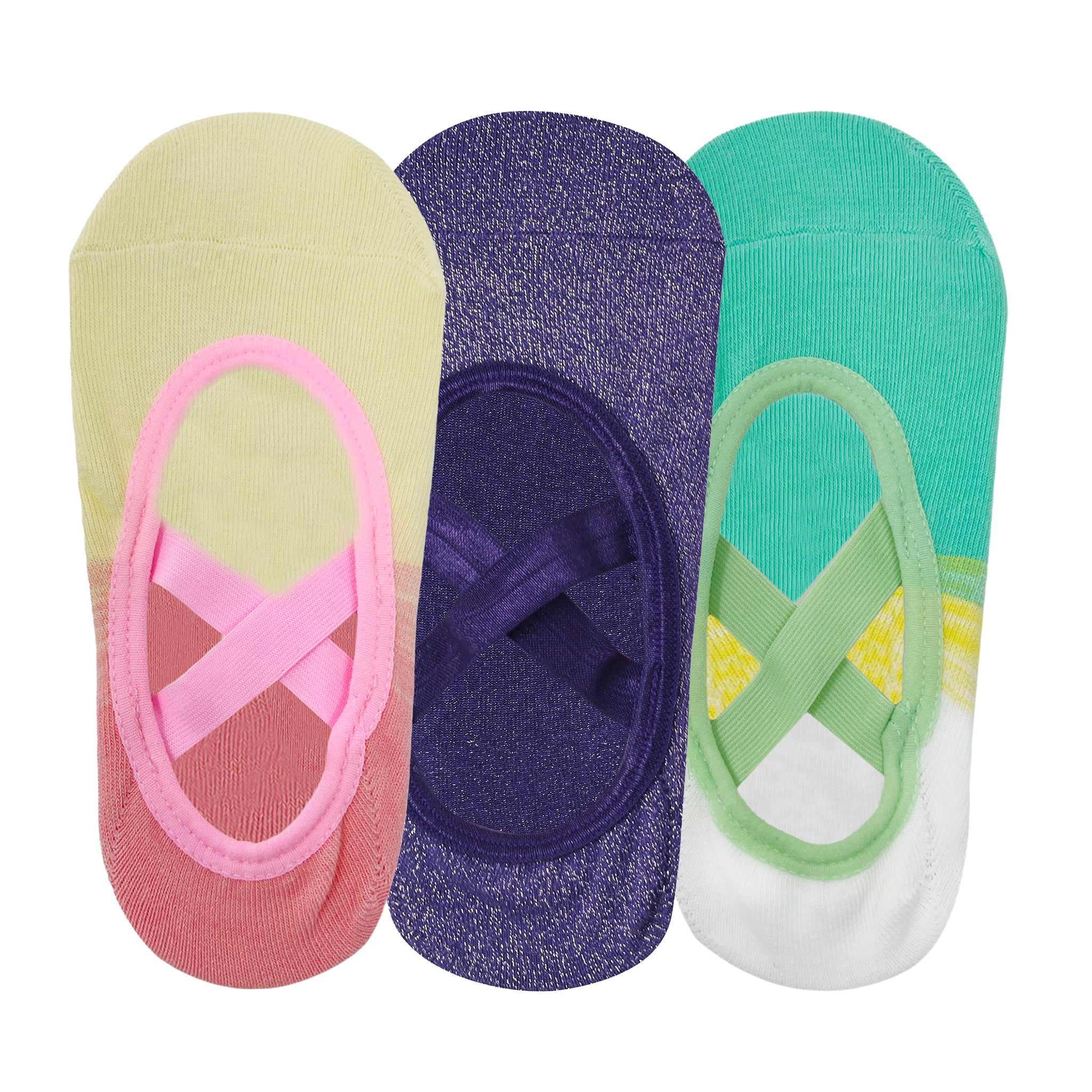 Yoga and Pilates Non-Slip Socks for Women - Set of 3 (Two Toned & Purple Combo)