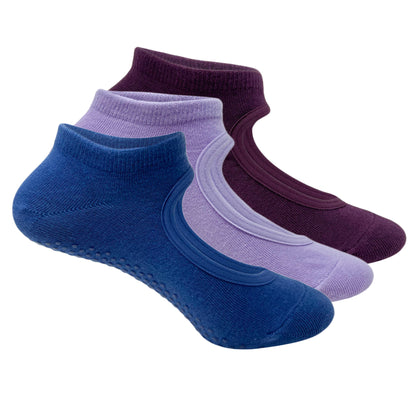Yoga and Pilates Non-Slip Socks for Women - Set of 3 (Royal Blue, Light Purple, Maroon)
