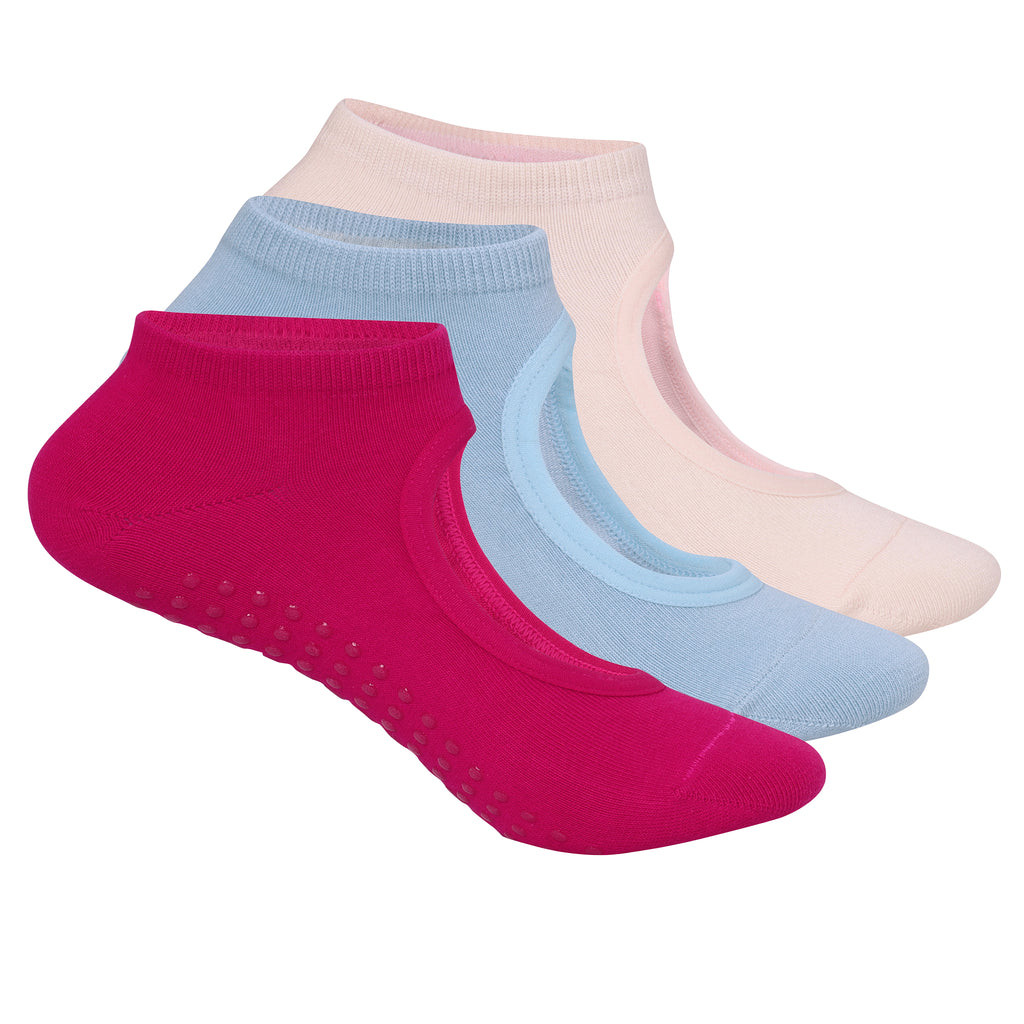 Set Of 3 Yoga Socks Anti-Skid Technology - Light Blue, Baby Pink, Fuch –  Mint & Oak