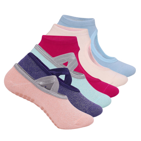 Set of 6 Yoga Combo Socks Anti-Skid Technology - Light Blue, Baby Pink, Fuchsia Pink, Pink, Purple, Mint Green