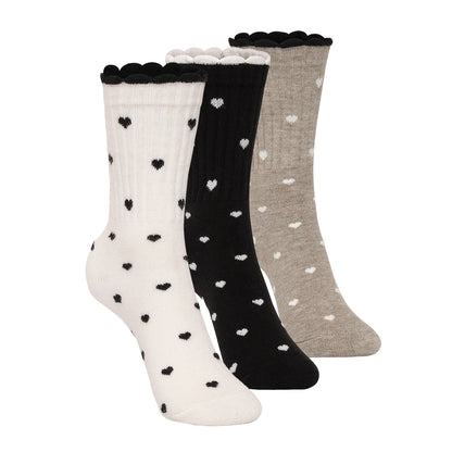 Women's Wool blend Crew Set of 3 Socks - (Off White, Black, Beige)