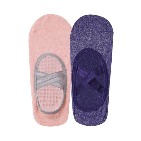 Set Of 2 Yoga Socks Anti-Skid Technology - Pink & Purple